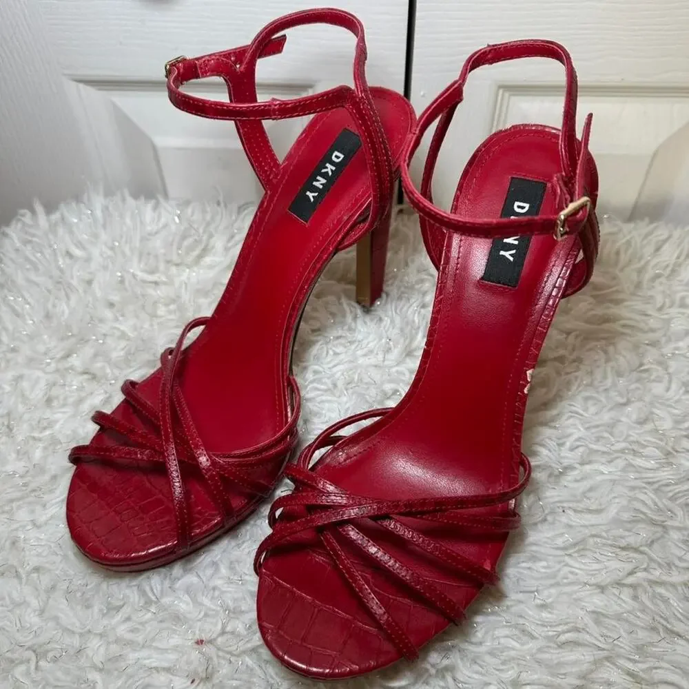DKNY red strappy heels ankle strap y2k sandals
